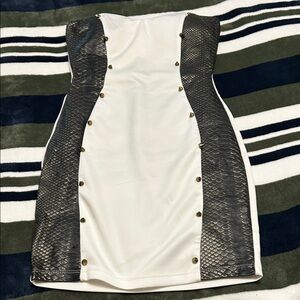 Symphony White Strapless Bodycon Dress with Black Faux-Snakeskin Panels